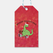 かわいいおもしろいクリスマスサンタ恐竜 ギフトタグ (正面)