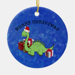 かわいいおもしろいクリスマスサンタ恐竜 セラミックオーナメント