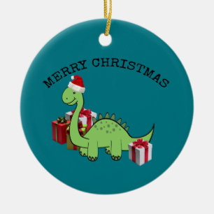 かわいいおもしろいクリスマスサンタ恐竜 セラミックオーナメント