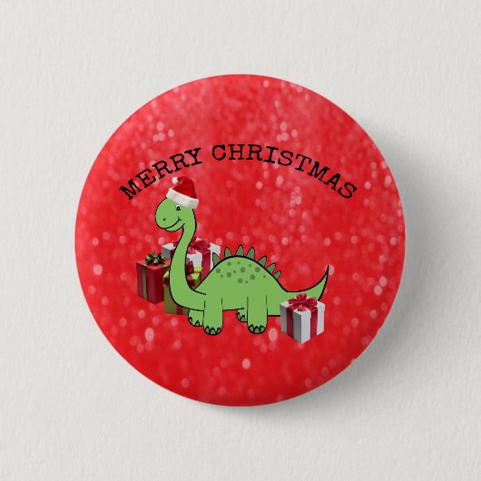かわいいおもしろいクリスマスサンタ恐竜 缶バッジ (正面)