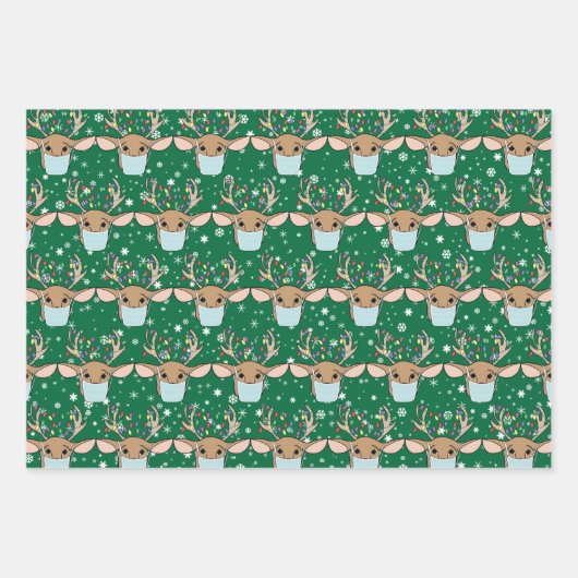 かわいいおもしろいクリスマストナカイ着用顔マスク ラッピングペーパーシート (正面2)