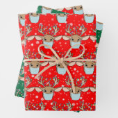 かわいいおもしろいクリスマストナカイ着用顔マスク ラッピングペーパーシート (インサイチュ)