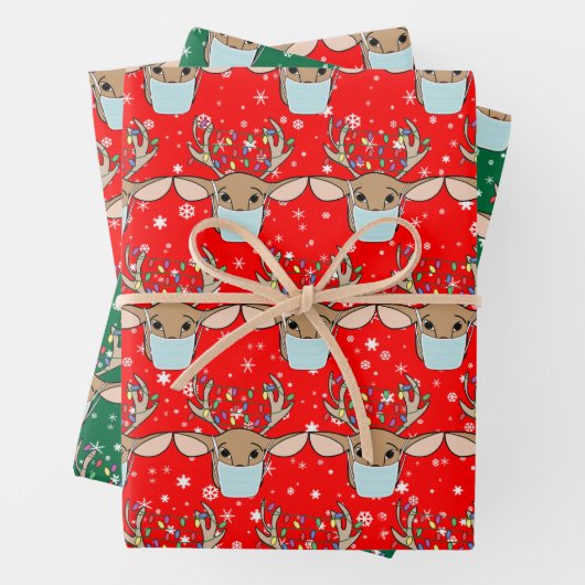 かわいいおもしろいクリスマストナカイ着用顔マスク ラッピングペーパーシート (インサイチュ)