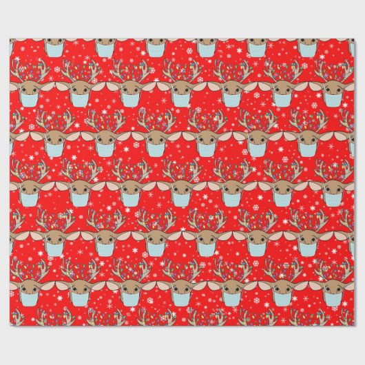 かわいいおもしろいクリスマストナカイ着用顔マスク ラッピングペーパー (フラット)