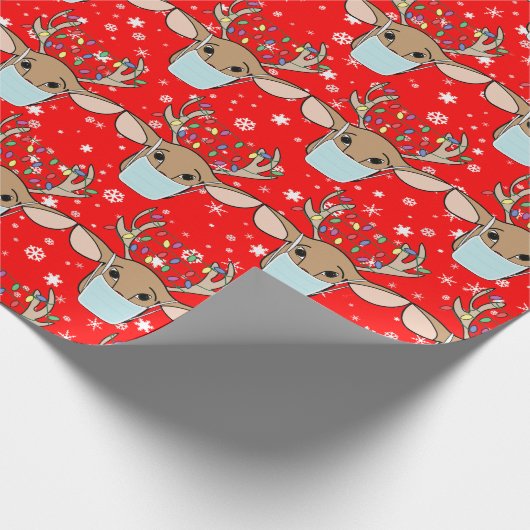 かわいいおもしろいクリスマストナカイ着用顔マスク ラッピングペーパー (角)