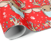 かわいいおもしろいクリスマストナカイ着用顔マスク ラッピングペーパー (ロールコーナー)
