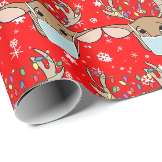 かわいいおもしろいクリスマストナカイ着用顔マスク ラッピングペーパー (ロールコーナー)