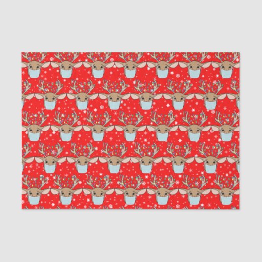 かわいいおもしろいクリスマストナカイ着用顔マスク 薄葉紙 (正面)