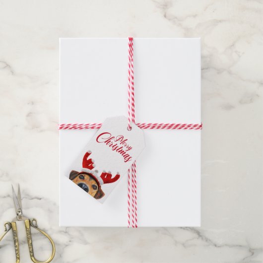 かわいいおもしろいクリスマスドトナカイのアントラーヘッドバンド ギフトタグ (より糸付き)