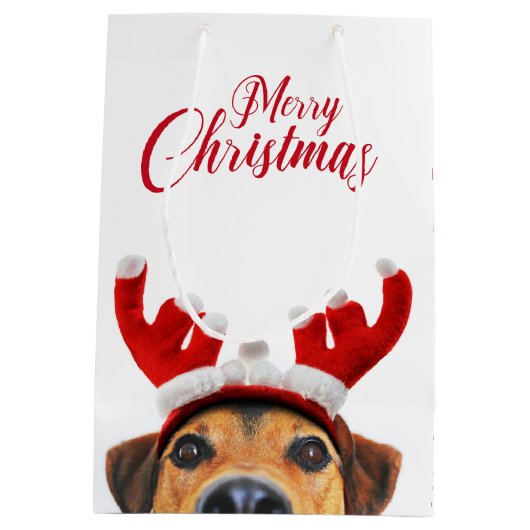 かわいいおもしろいクリスマスドトナカイのアントラーヘッドバンド ミディアムペーパーバッグ (裏面)