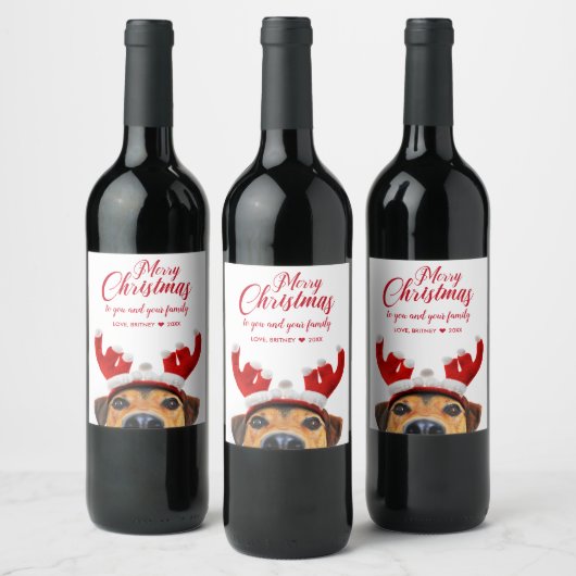 かわいいおもしろいクリスマスドトナカイのアントラーヘッドバンド ワインラベル (ボトル)