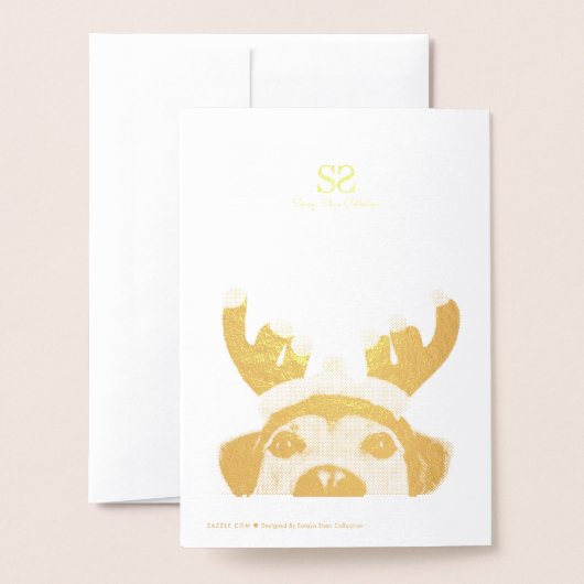 かわいいおもしろいクリスマスドトナカイのアントラーヘッドバンド 箔カード (裏面封筒付き)