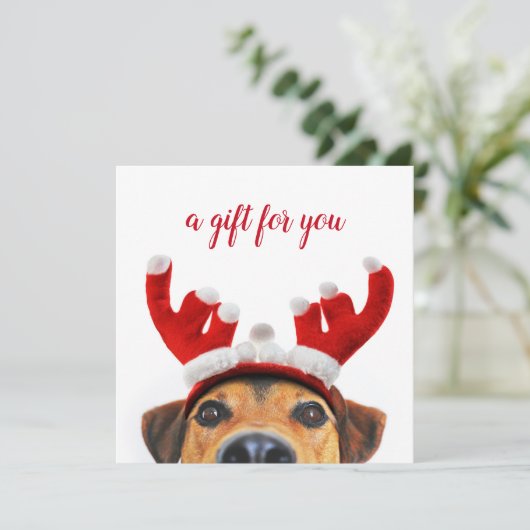 かわいいおもしろいクリスマスドトナカイのヘッドバンドギフトカード (スタンド正面)