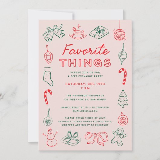 かわいいおもしろいクリスマスドードルお気に入りのズ事物ホリデー 招待状 (正面)