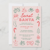 かわいいおもしろいクリスマスドードルシークレットサンタホリデイ 招待状 (正面)