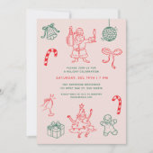 かわいいおもしろいクリスマスドードルズホリデーパーティー 招待状 (正面)