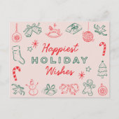 かわいいおもしろいクリスマスドードルノンフォトホリデーカード シーズンポストカード (正面)