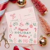 かわいいおもしろいクリスマスドードルノンフォトホリデーカード シーズンポストカード