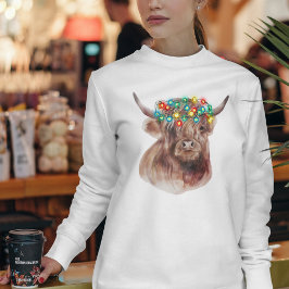かわいいおもしろいクリスマスハイランドカウネオンライト Tシャツ