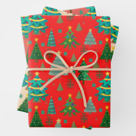 かわいいおもしろいクリスマスパターン ラッピングペーパーシート