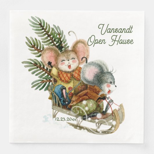 かわいいおもしろいクリスマスマウス冬カスタムパーティー スタンダードカクテルナプキン (正面)