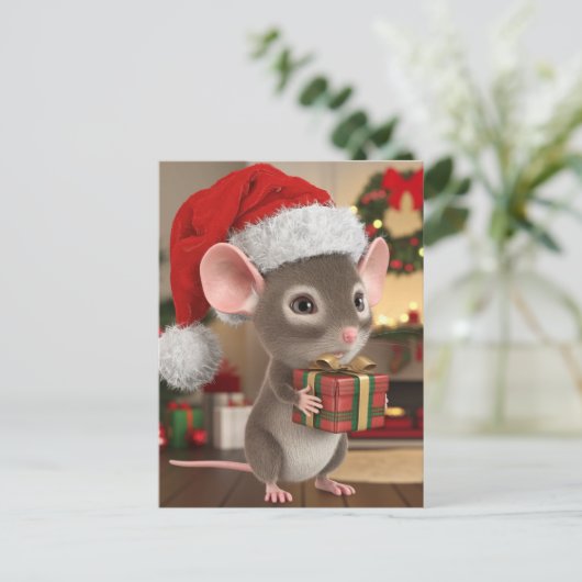 かわいいおもしろいクリスマスマウス ポストカード (スタンド正面)