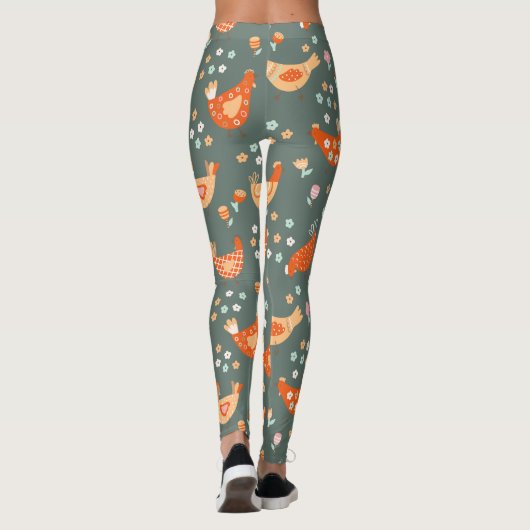かわいいおもしろいグリーンオレンジフローラチキンレギンス レギンス (裏面)
