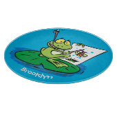 かわいいおもしろいグリーンカエル漫画イラストレーション カッティングボード (角)