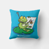 かわいいおもしろいグリーンカエル漫画イラストレーション クッション (裏面)