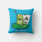 かわいいおもしろいグリーンカエル漫画イラストレーション クッション (正面)