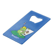 かわいいおもしろいグリーンカエル漫画イラストレーション クレジットカード栓抜き (正面アングル)