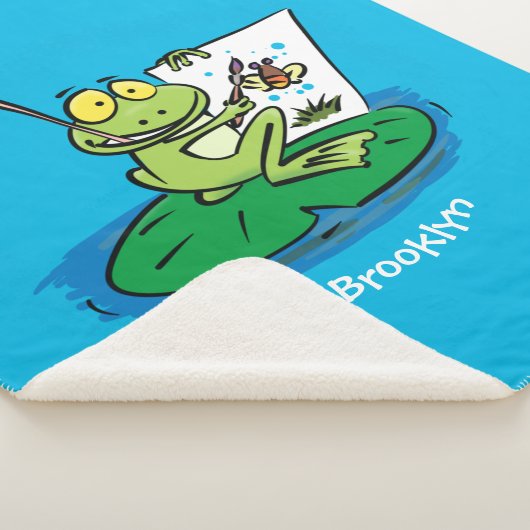 かわいいおもしろいグリーンカエル漫画イラストレーション シェルパブランケット (3/4)