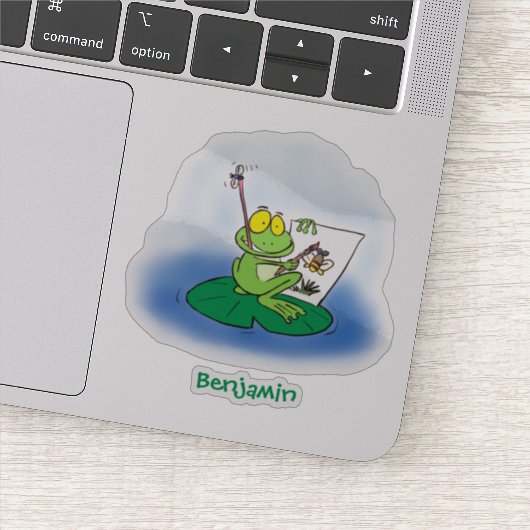 かわいいおもしろいグリーンカエル漫画イラストレーション シール (詳細)