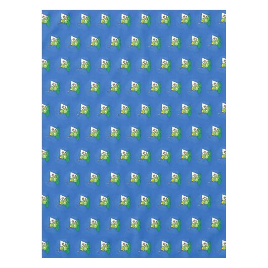 かわいいおもしろいグリーンカエル漫画イラストレーション テーブルクロス (正面)