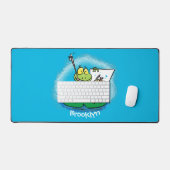 かわいいおもしろいグリーンカエル漫画イラストレーション デスクマット (キーボード&マウス)