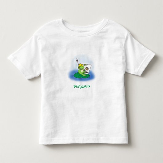 かわいいおもしろいグリーンカエル漫画イラストレーション トドラーTシャツ (正面)