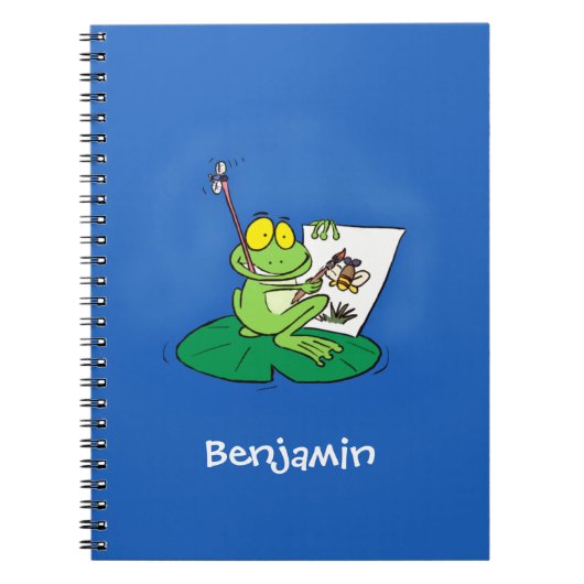 かわいいおもしろいグリーンカエル漫画イラストレーション ノートブック (正面)