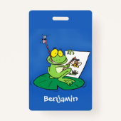 かわいいおもしろいグリーンカエル漫画イラストレーション バッジ (裏面)