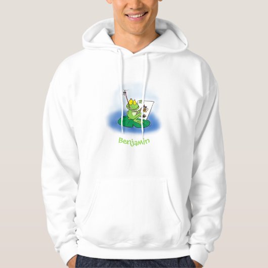 かわいいおもしろいグリーンカエル漫画イラストレーション パーカ (正面)