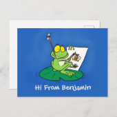 かわいいおもしろいグリーンカエル漫画イラストレーション ポストカード (正面/裏面)