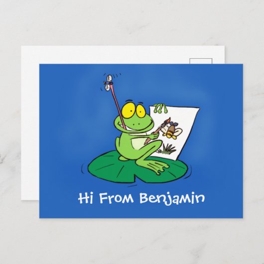 かわいいおもしろいグリーンカエル漫画イラストレーション ポストカード (正面/裏面)