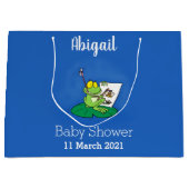 かわいいおもしろいグリーンカエル漫画イラストレーション ラージペーパーバッグ (正面)