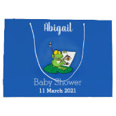 かわいいおもしろいグリーンカエル漫画イラストレーション ラージペーパーバッグ (裏面)