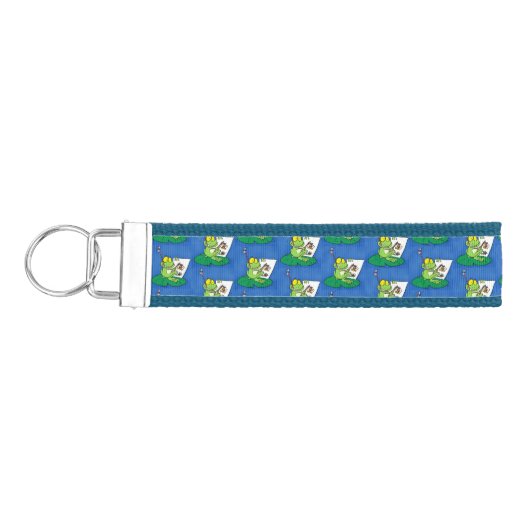 かわいいおもしろいグリーンカエル漫画イラストレーション リストバンドキーホルダー (鍵左)