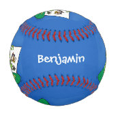 かわいいおもしろいグリーンカエル漫画イラストレーション 野球ボール (正面)