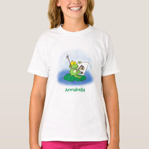 かわいいおもしろいグリーンカエル漫画イラストレーション Tシャツ
