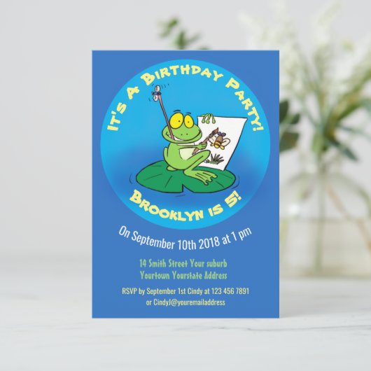かわいいおもしろいグリーンカエル漫画イラストレーションinvita 招待状 (スタンド正面)