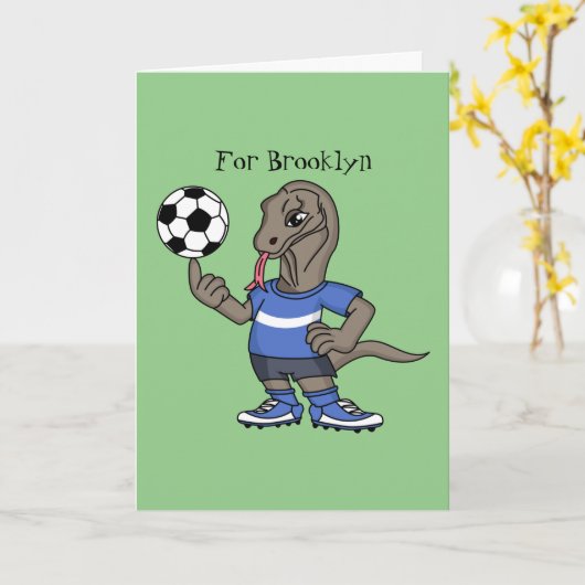 かわいいおもしろいコモドドラゴンの遊サッカー漫画 カード (黄色い花)