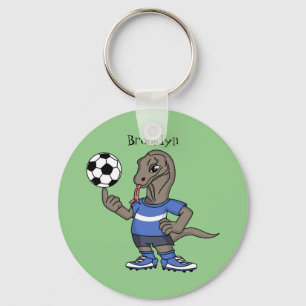 かわいいおもしろいコモドドラゴンの遊サッカー漫画 キーホルダー