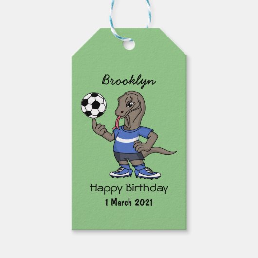 かわいいおもしろいコモドドラゴンの遊サッカー漫画 ギフトタグ (正面)